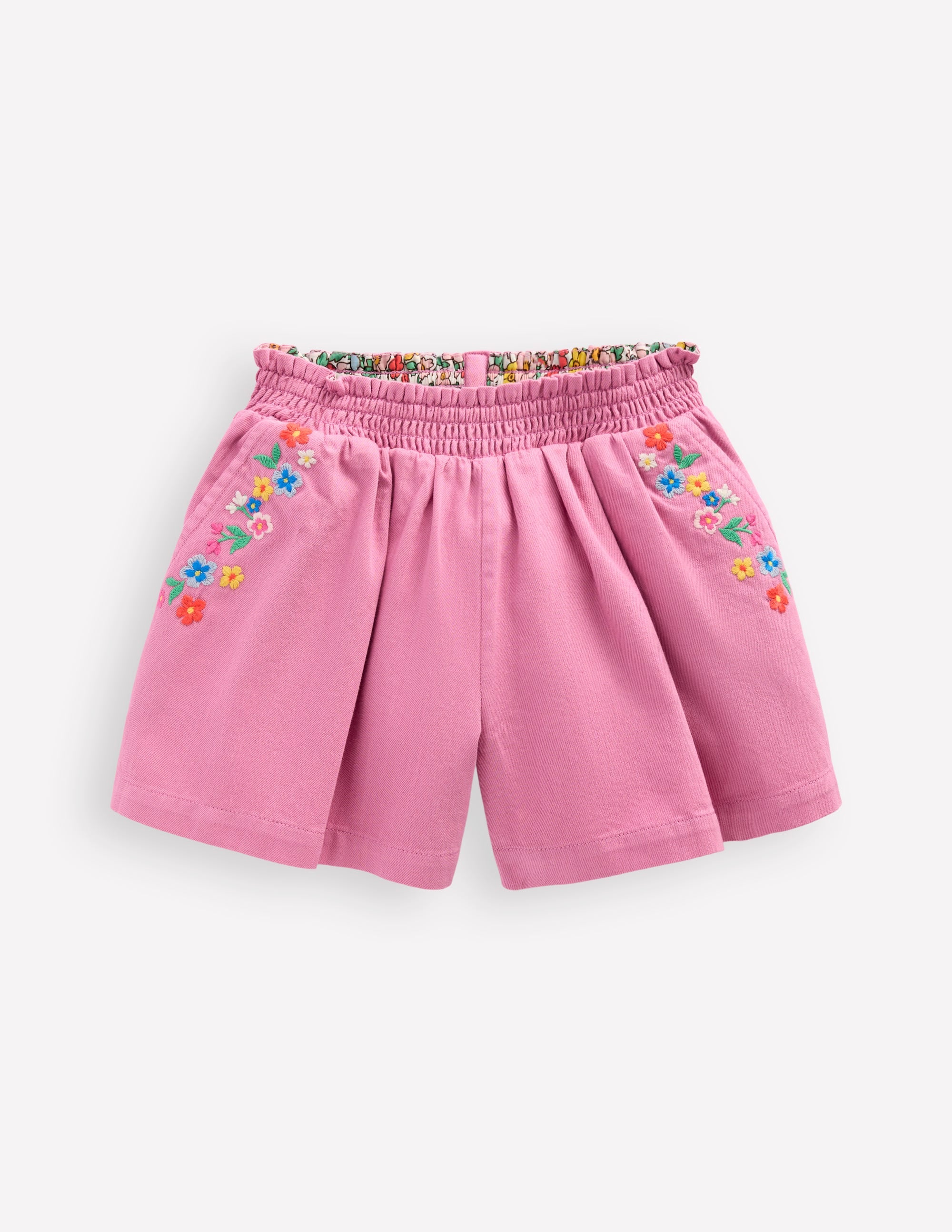 Pull-On Shorts-Pink Embroidered
