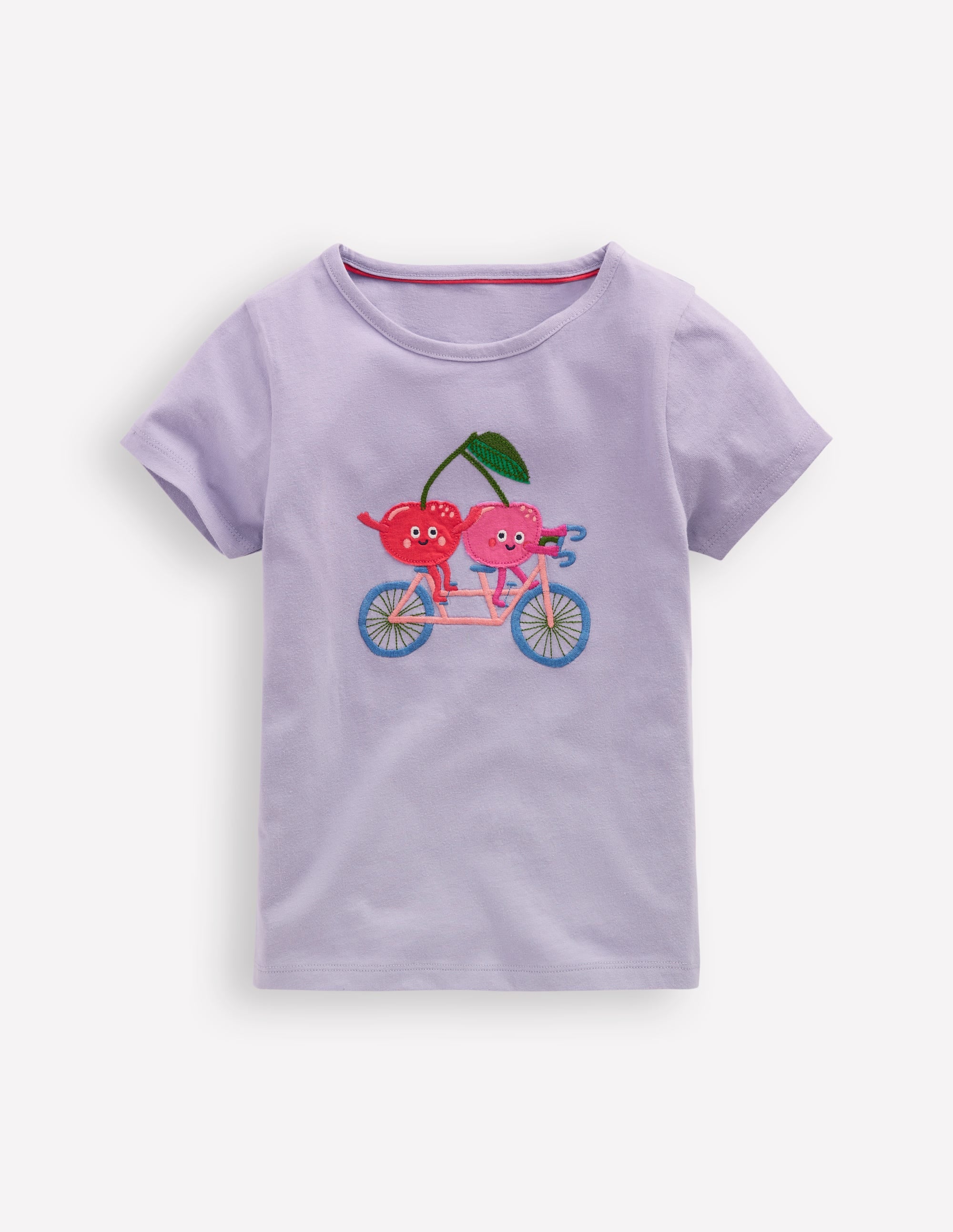 Short Sleeve Appliqué T-shirt-Misty Lavendar Cherries