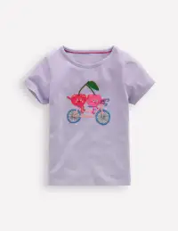 Short Sleeve Appliqué T-shirt-Misty Lavendar Cherries(2-3y)