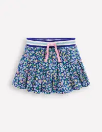 Pleated Jersey Skort-Sapphire Blue Nautical Floral