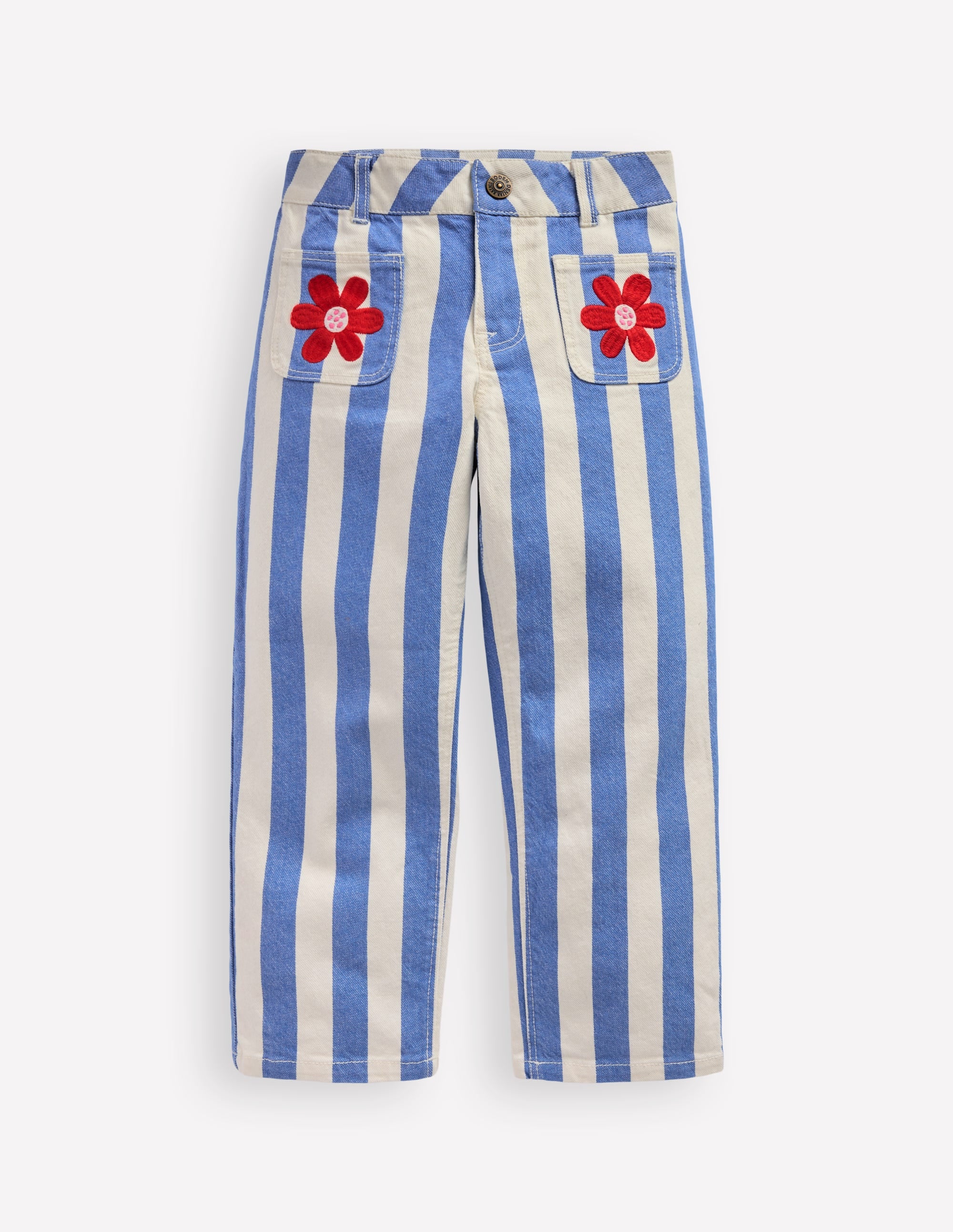Patch Pocket Pants-Peacock Plume Blue/ Ivory