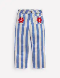 Patch Pocket Pants-Peacock Plume Blue/ Ivory