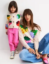 Flora Fun V-Neck Cardigan-Ecru Marl Strawberries(2-3y)