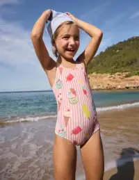 Cross-back Printed Swimsuit-Vintage Pink Ice Cream Stripe