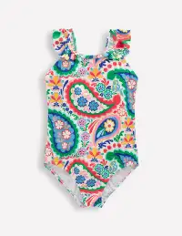 Hallie Frill Strap Swimsuit-Ivory Paisley