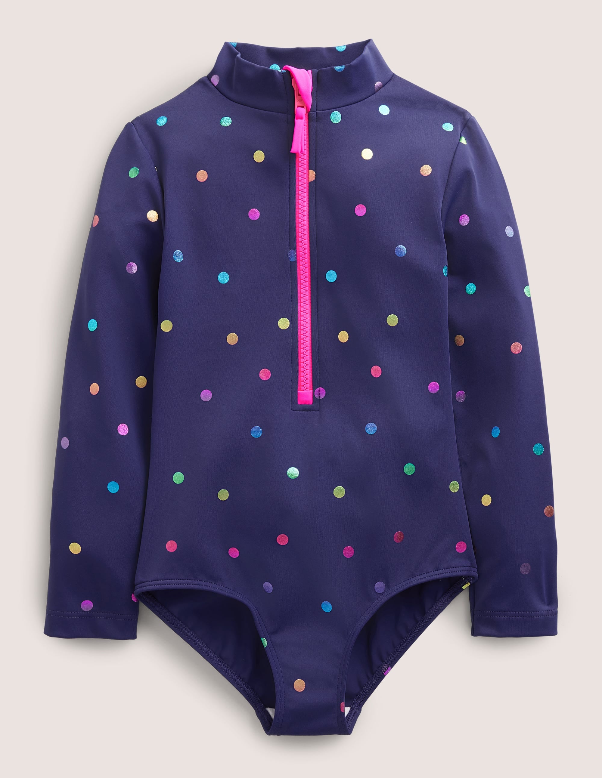 Long Sleeve Swimsuit-Navy Rainbow Confetti Spot