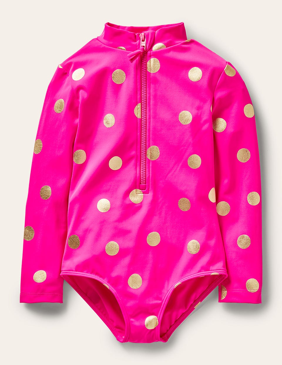 Long Sleeve Swimsuit-Fuchsia Pink. Gold Foil Spot