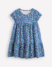 Ariel Twirly Jersey Dress-Sapphire Blue Nautical Floral(2-3y)