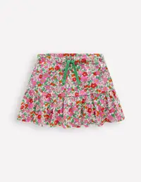 Tiered Jersey Skort-Pink Apple Blossom Floral