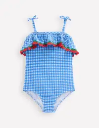 Tallulah Frill Swimsuit-Blue Gingham Cherries