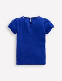 Ali Puff Sleeve Pom T-shirt-Bright Blue(2-3y)