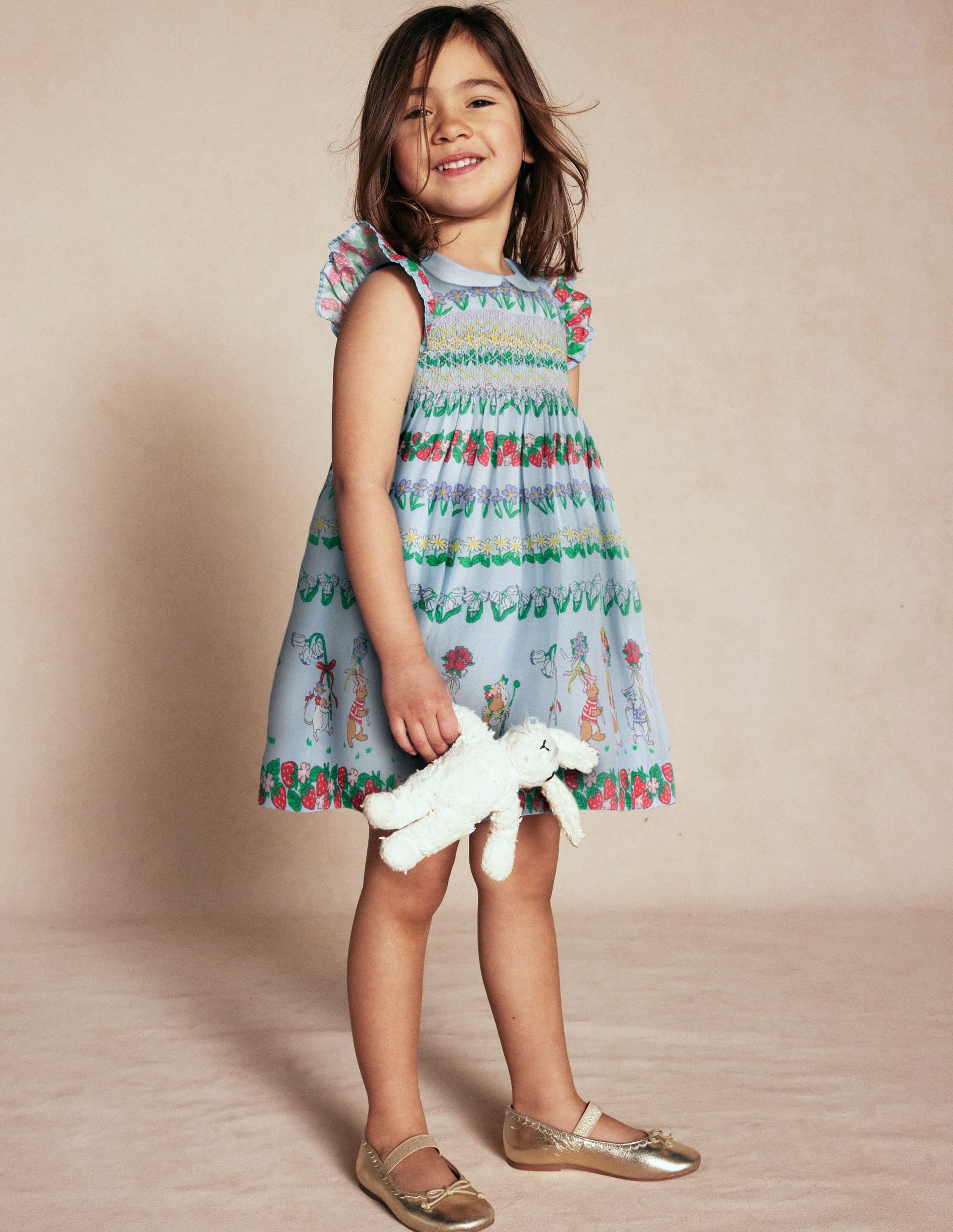 Adeline Smocked Dress-Glacier Blue Spaced Tiny Bows