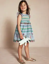 Adeline Smocked Dress-Glacier Blue Spaced Tiny Bows