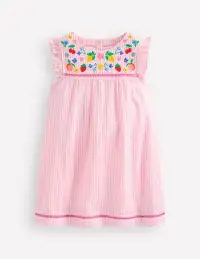 Celia Woven Holiday Dress-Pink Stripe Fruit