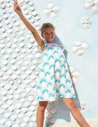 Holiday Smocked Dress-Soft Ivory Rainbow Shells