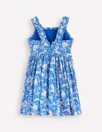Luna Frill Strap Woven Dress-Kingfisher Blue Kitten Meadow(2-3y)