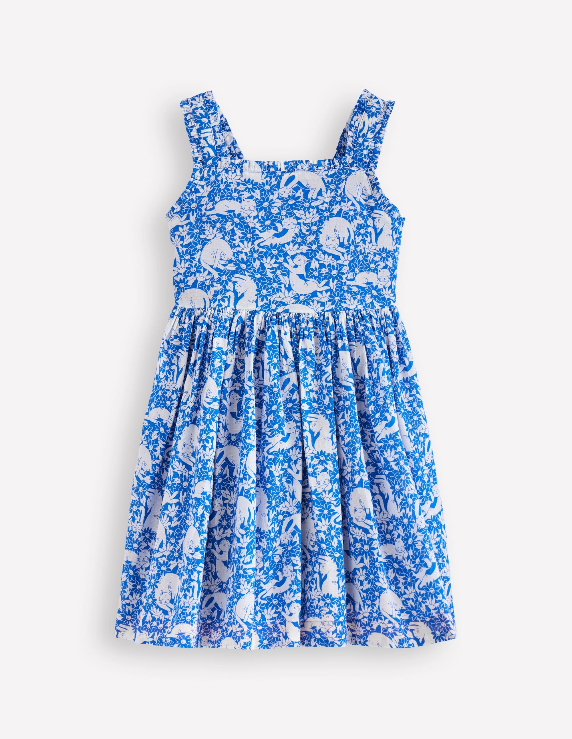 Luna Frill Strap Woven Dress-Kingfisher Blue Kitten Meadow