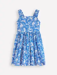 Luna Frill Strap Woven Dress-Kingfisher Blue Kitten Meadow