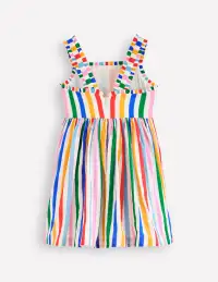 Luna Frill Strap Woven Dress-Multi Rainbow Stripe(2-3y)