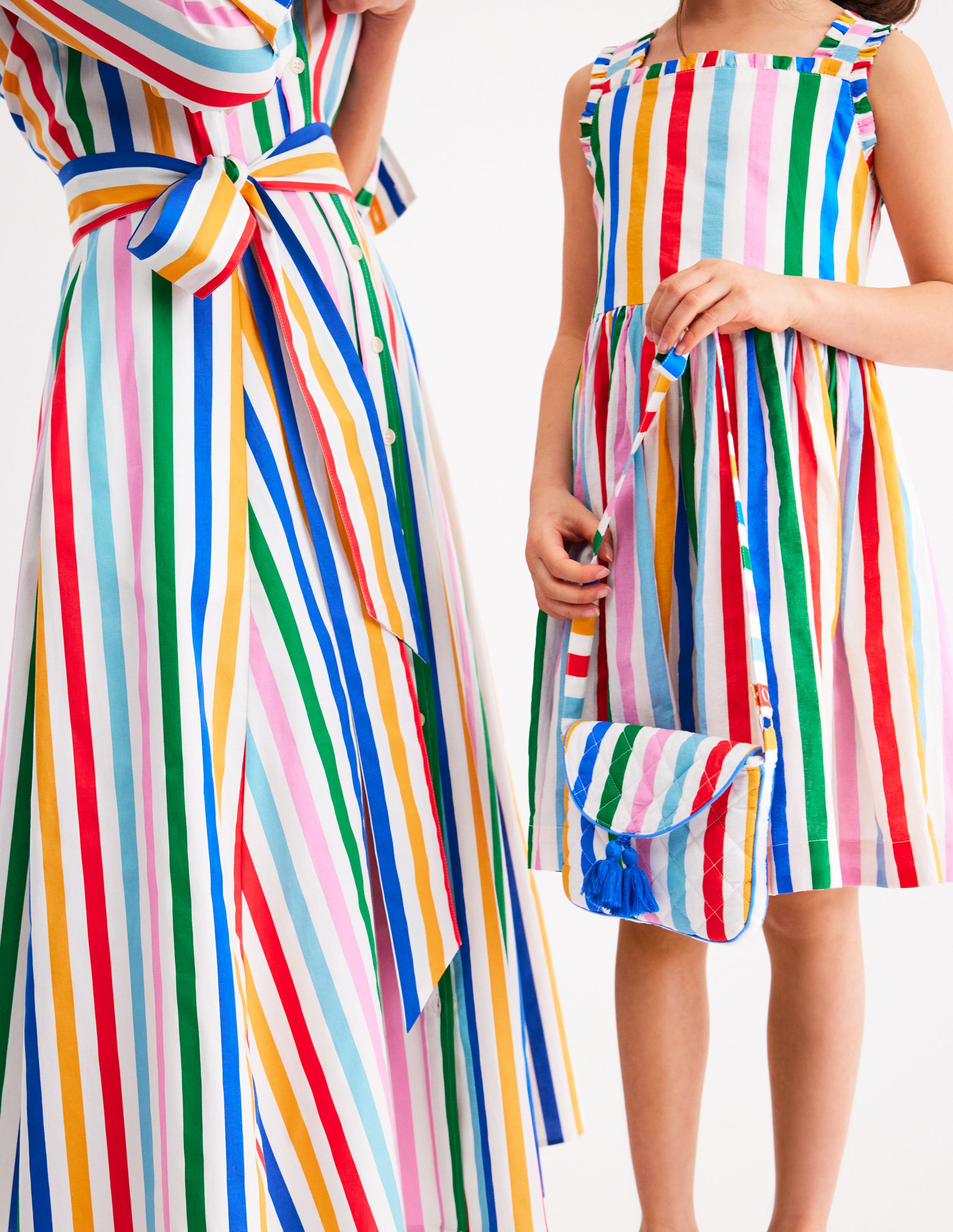 Luna Frill Strap Woven Dress-Multi Rainbow Stripe