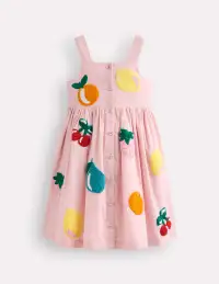 Remy Button Through Dress-Chalk Pink Boucle Fruit(2-3y)
