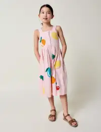 Remy Button Through Dress-Chalk Pink Boucle Fruit(2-3y)