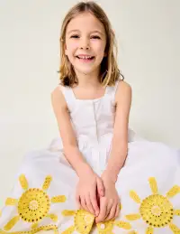 Remy Button Through Dress-Ivory Sunshine(2-3y)
