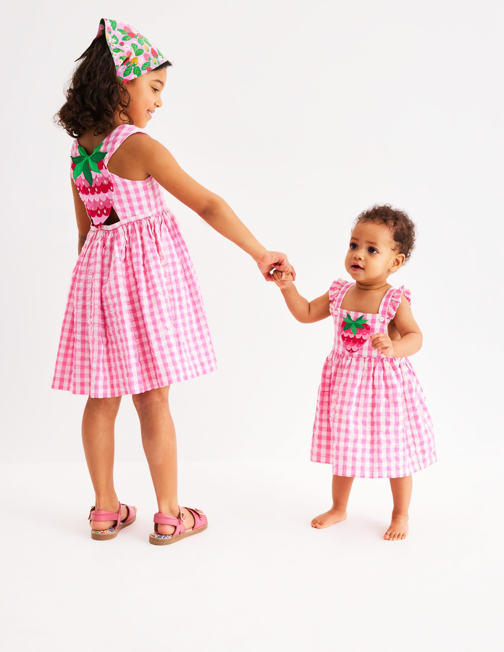 Zadie Applique Back Dress-Pink Gingham Strawberry