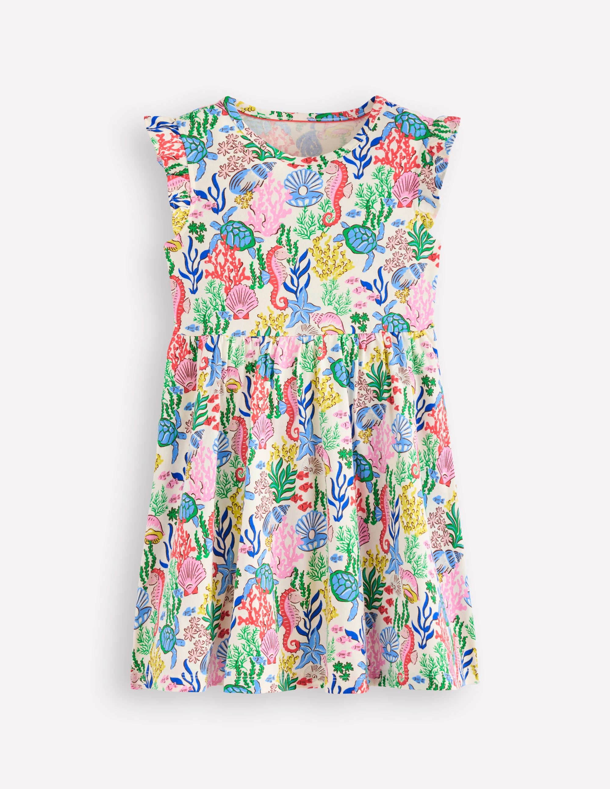Posie Frill Sleeve Dress-Multi Coral Cove