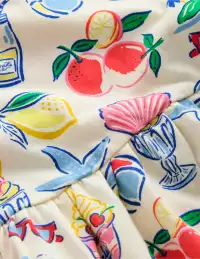 Posie Frill Sleeve Dress-Ivory Holiday Print(2-3y)