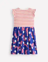 Posie Frill Sleeve Dress-Bright Blue Spotty Cats(2-3y)
