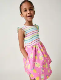Posie Frill Sleeve Dress-Chalk Pink Lemonade(2-3y)