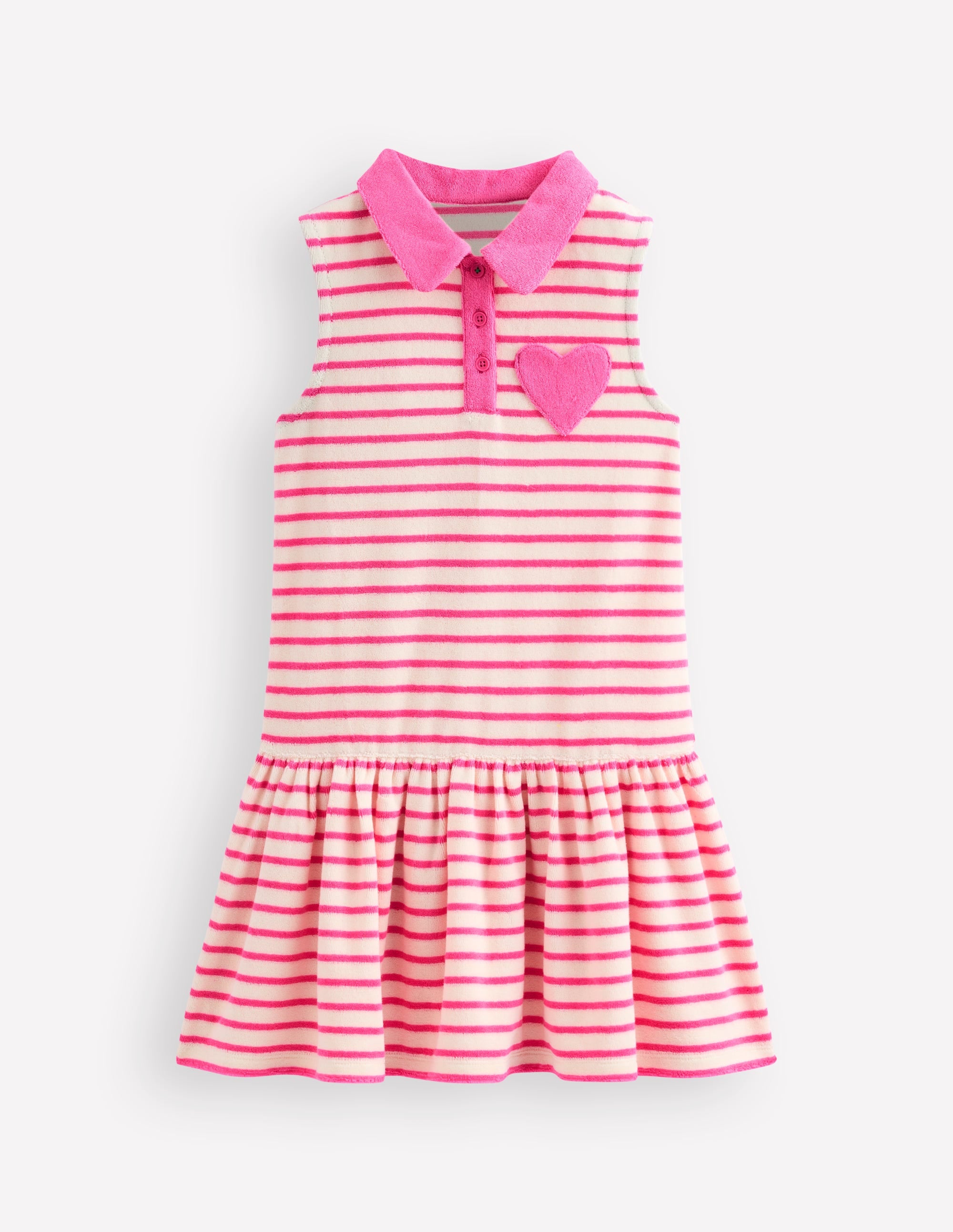 Towelling Polo Dress-Pink/ Ivory Stripe