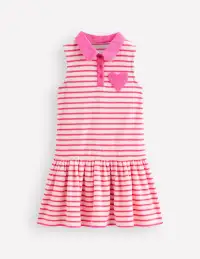 Towelling Polo Dress-Pink/ Ivory Stripe