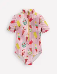 Short-sleeved Swimsuit-Vintage Pink Ice Cream Stripe