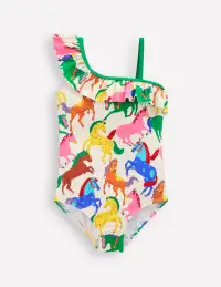 Lila One Shoulder Swimsuit-Multi Rainbow Horses