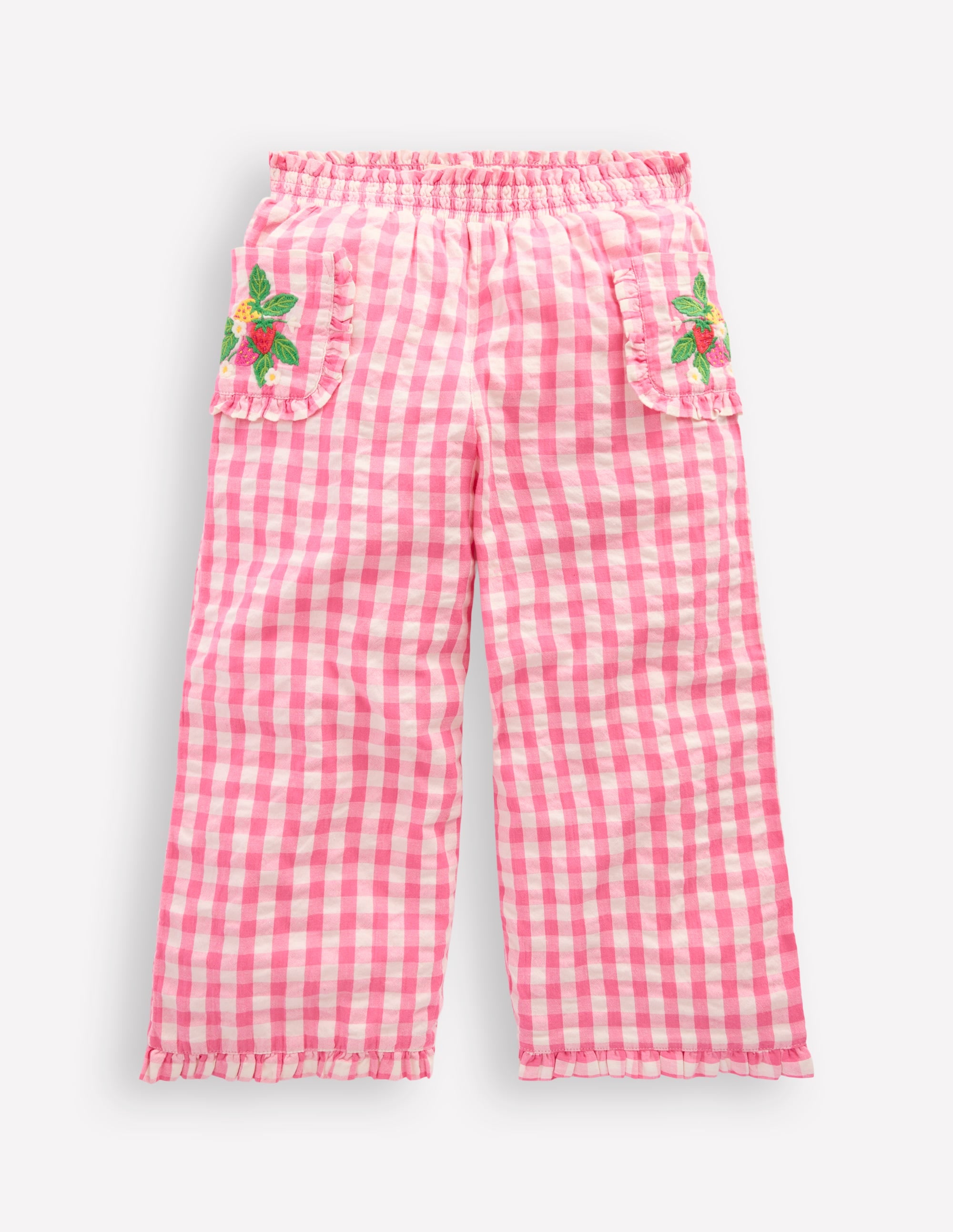 Nostaglic Frill Pants-Pink Gingham Embroidered