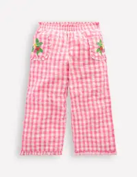 Nostaglic Frill Pants-Pink Gingham Embroidered