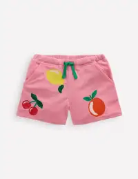 Printed Towelling Short-Chalk Pink Applique Fruit