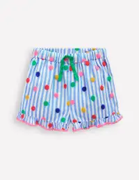 Juniper Woven Frill Shorts-Peacock Plume Blue Spot