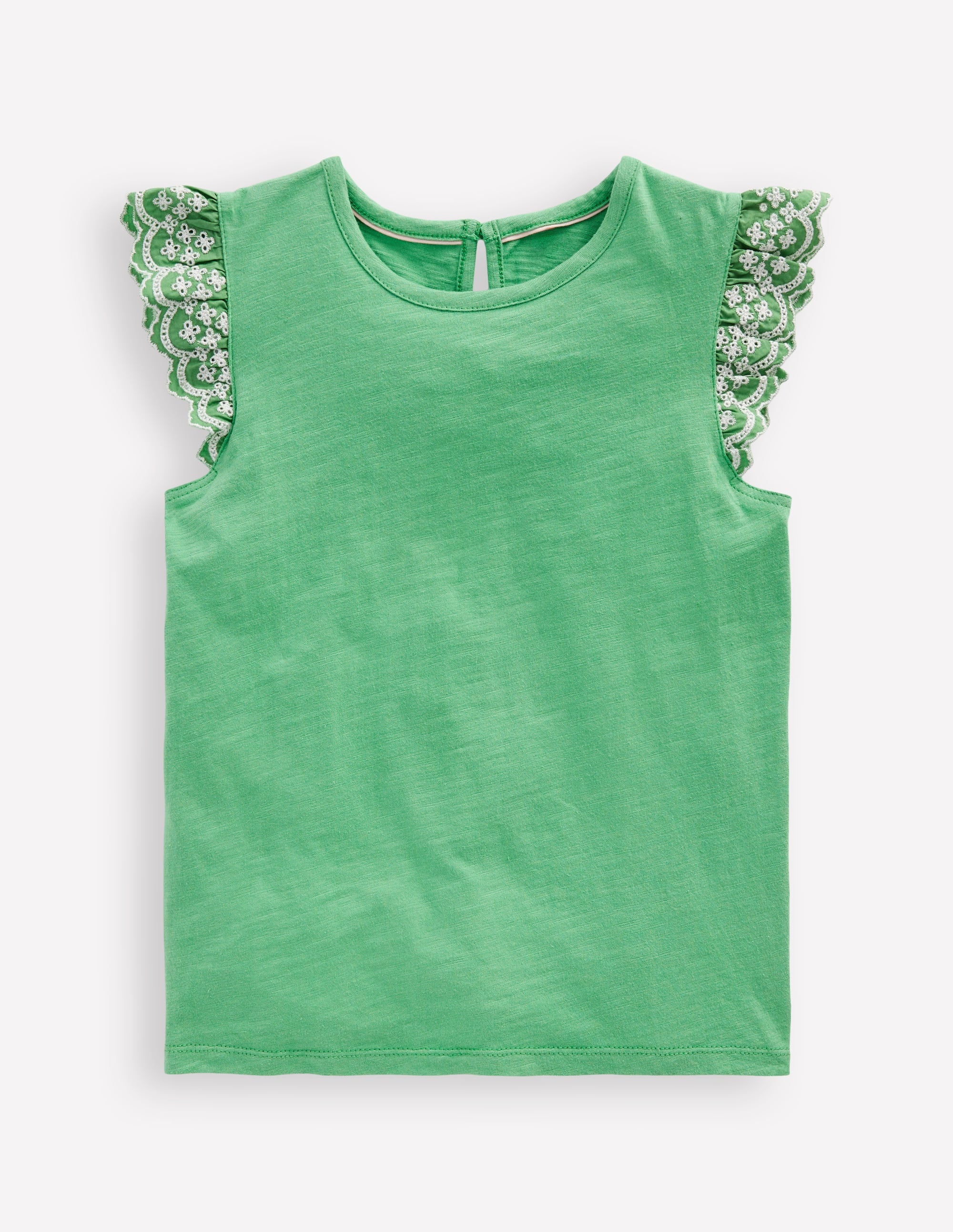 Margaret Broderie Frill Tee-Aloe Green