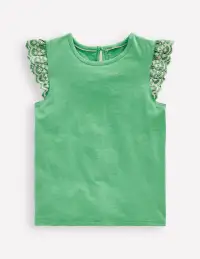 Margaret Broderie Frill Tee-Aloe Green