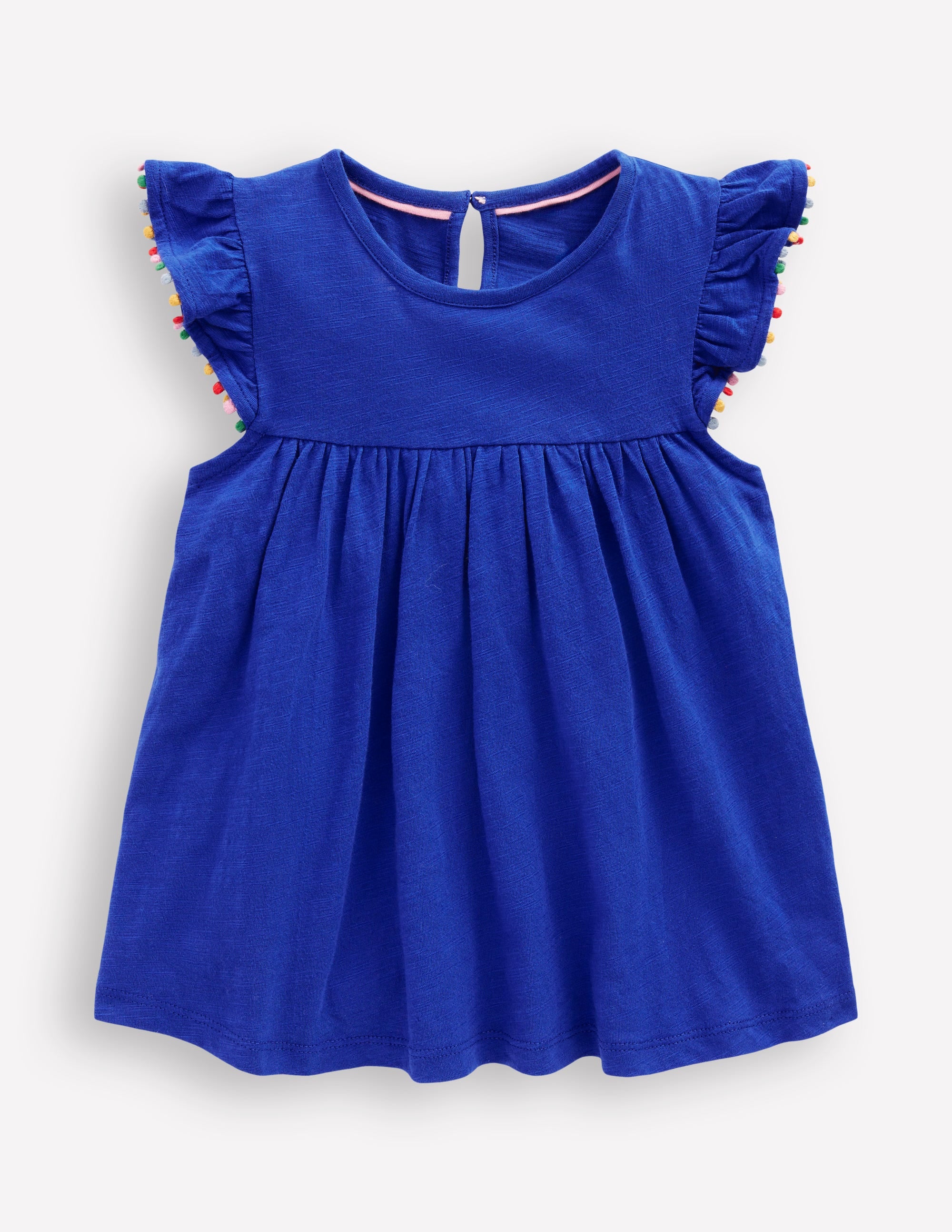 Frill Sleeve Pom Top-Bright Blue