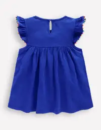 Frill Sleeve Pom Top-Bright Blue(2-3y)