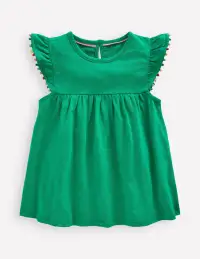 Frill Sleeve Pom Top-Bright Emerald