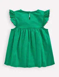 Frill Sleeve Pom Top-Bright Emerald(2-3y)