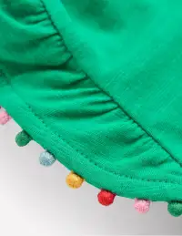 Frill Sleeve Pom Top-Bright Emerald(2-3y)