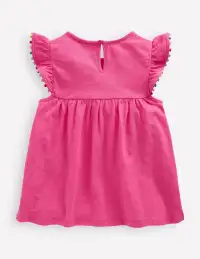 Frill Sleeve Pom Top-Flamingo Pink(2-3y)