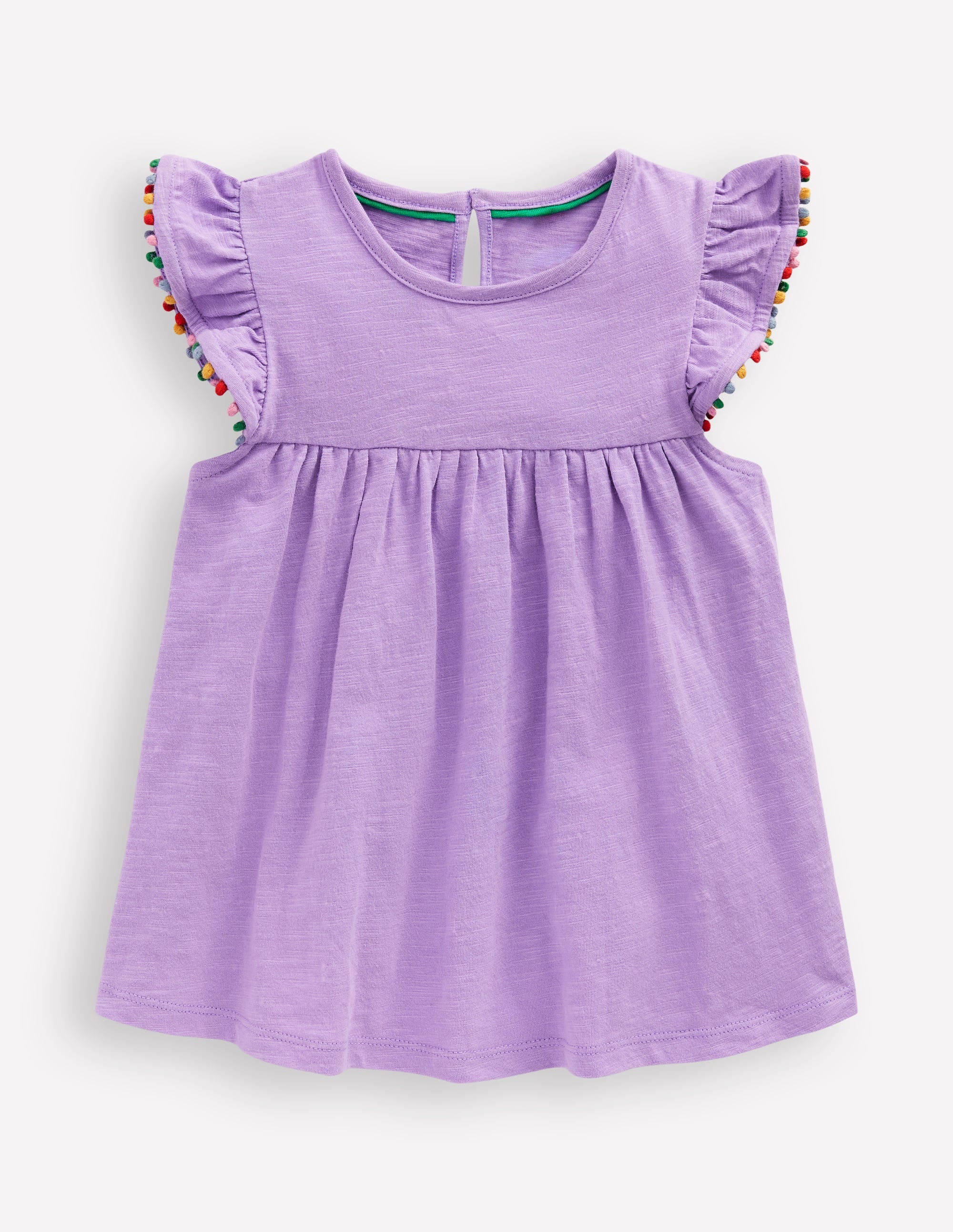 Frill Sleeve Pom Top-Parma Violet Purple