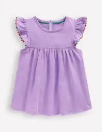 Frill Sleeve Pom Top-Parma Violet Purple